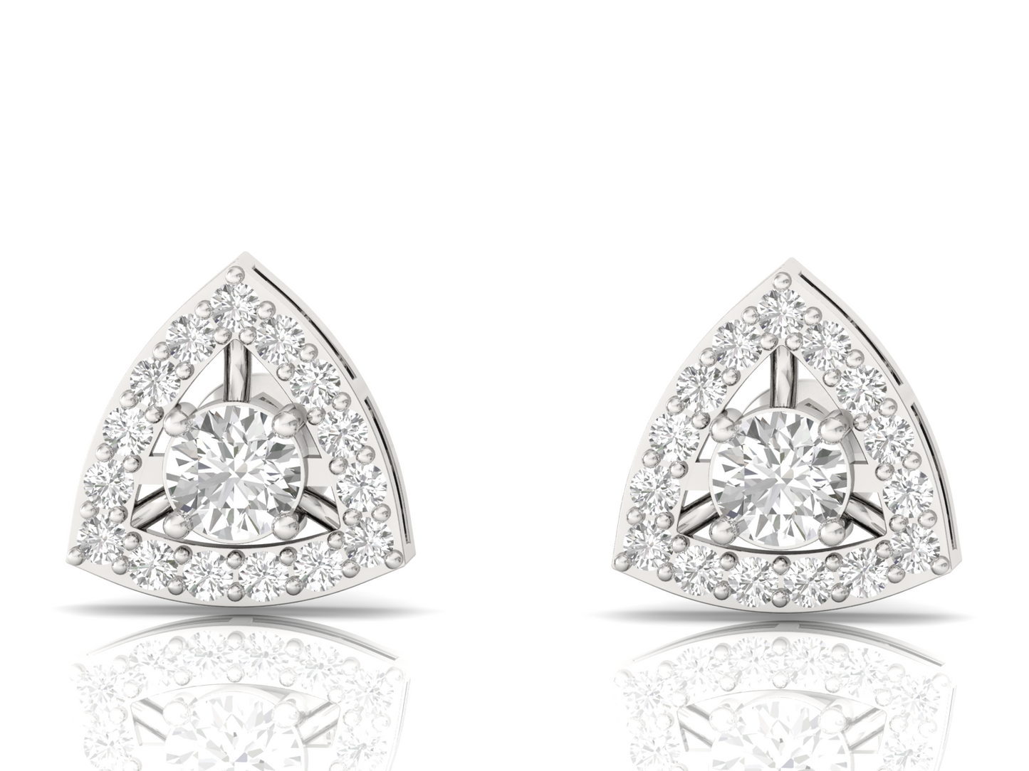 Triangular Round Diamond Stud Earrings
