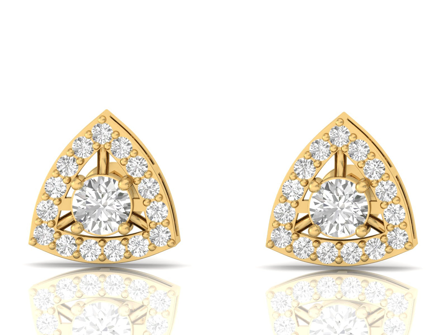 Triangular Round Diamond Stud Earrings