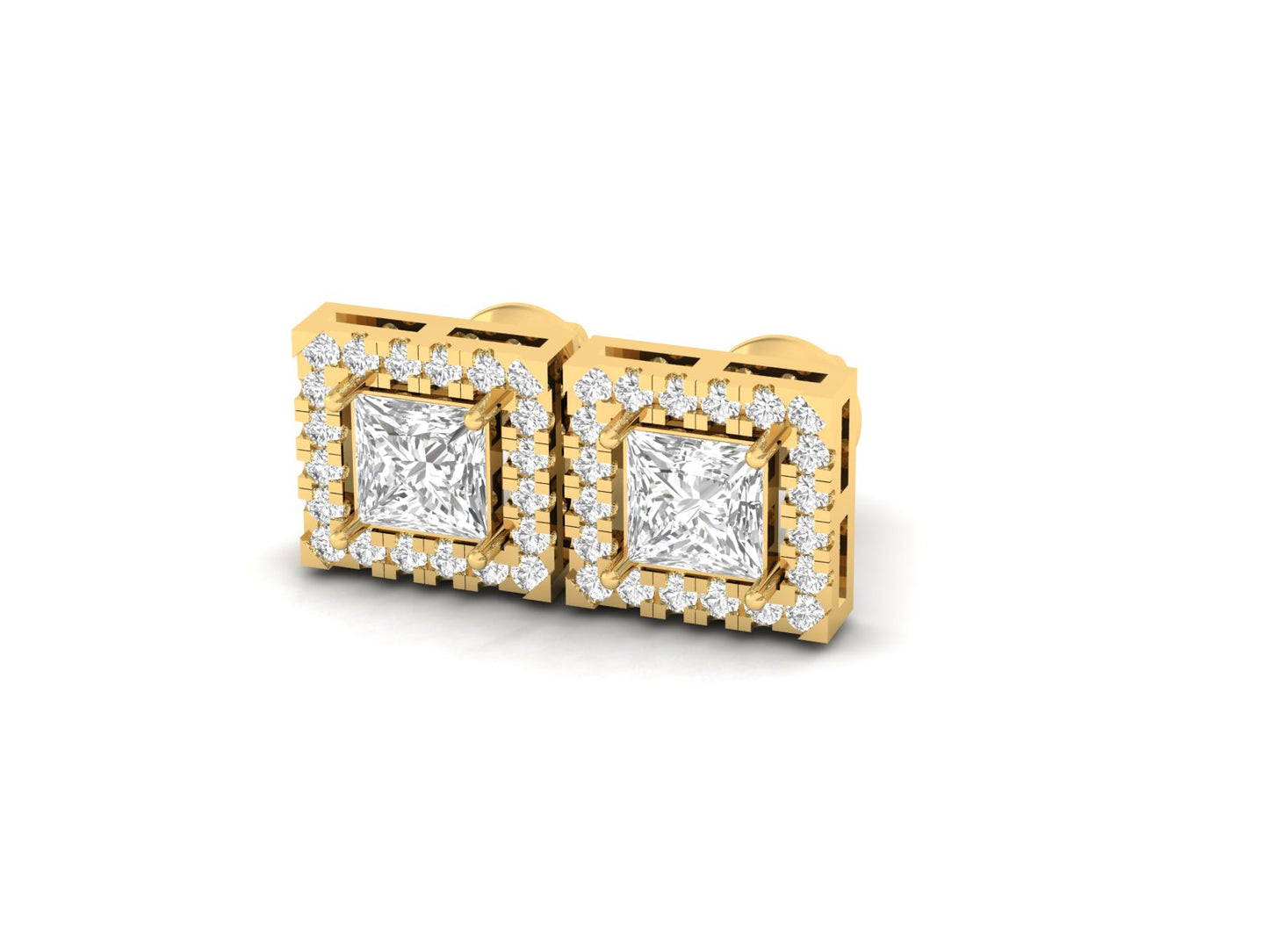Square Halo Diamond Stud Earrings