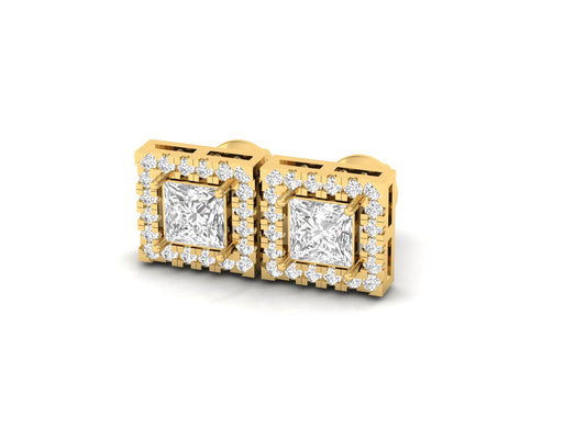 Square Halo Diamond Stud Earrings