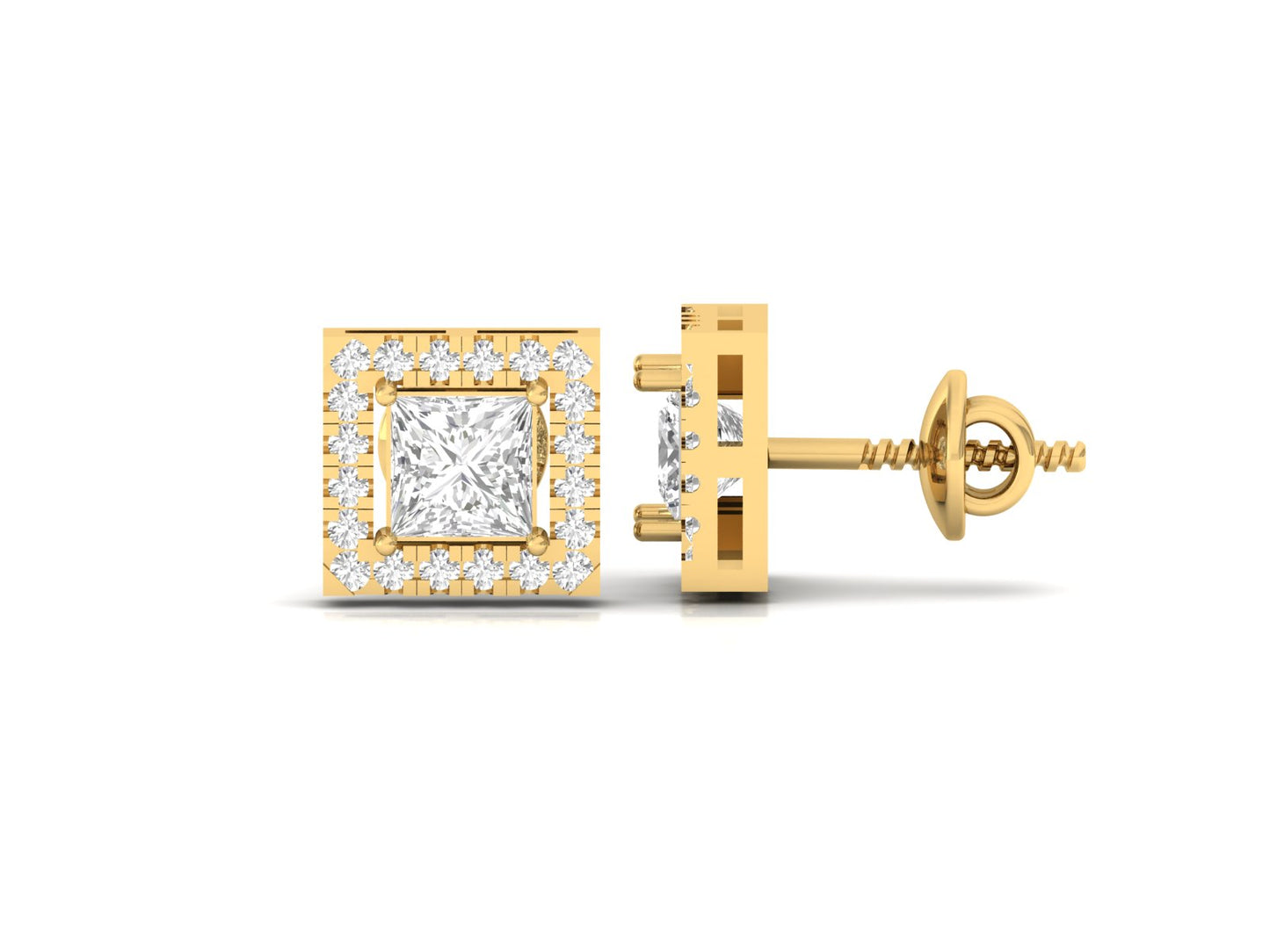 Square Halo Diamond Stud Earrings
