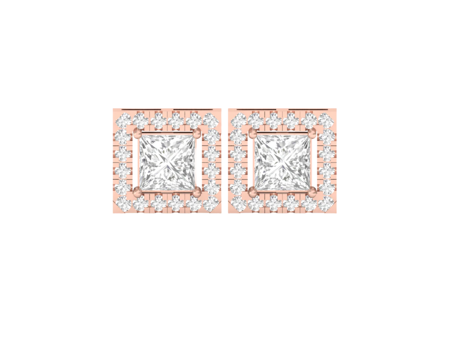 Square Halo Diamond Stud Earrings