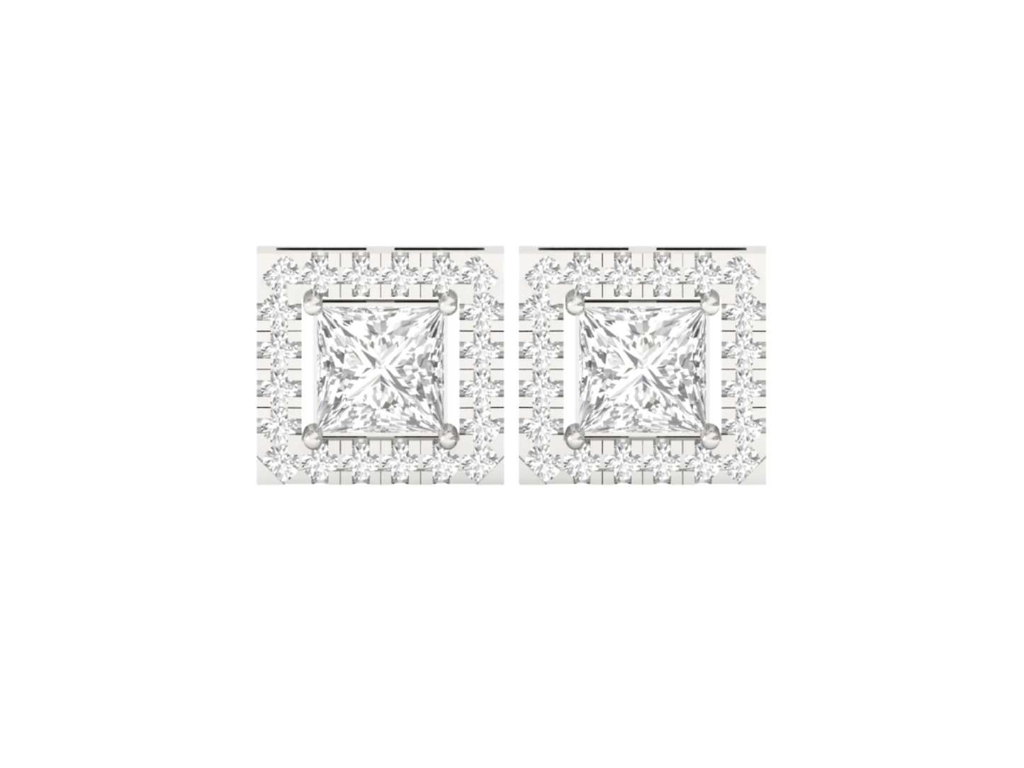 Square Halo Diamond Stud Earrings