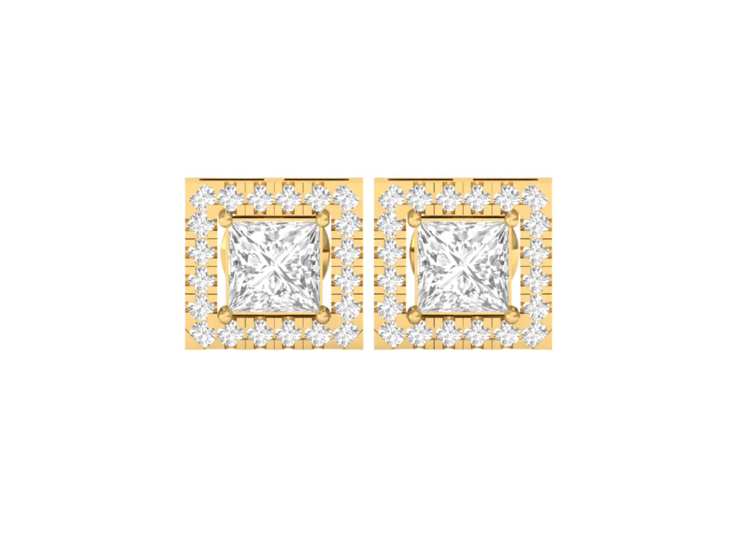 Square Halo Diamond Stud Earrings