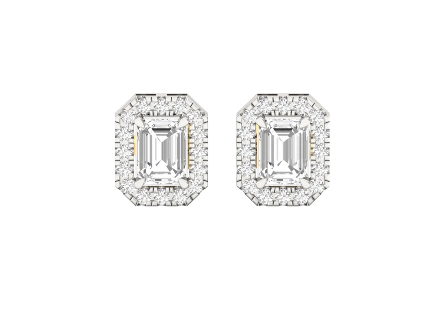 Emerald Cut Diamond Halo Stud Earrings