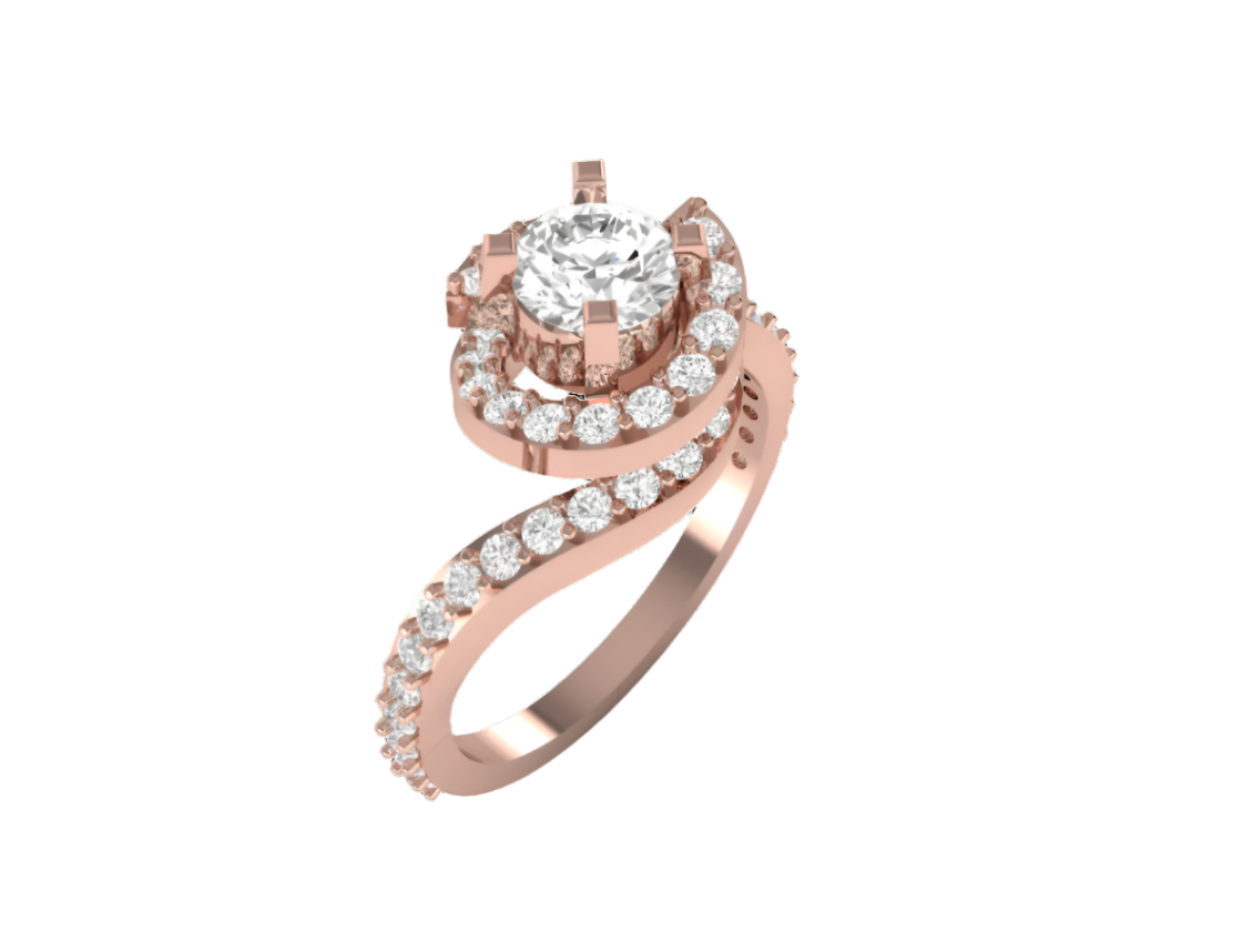 Swirling Diamond Halo Engagement Ring