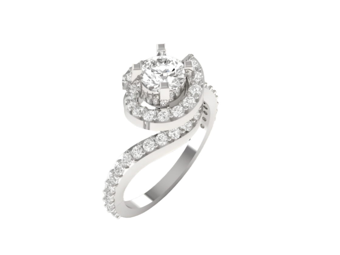 Swirling Diamond Halo Engagement Ring