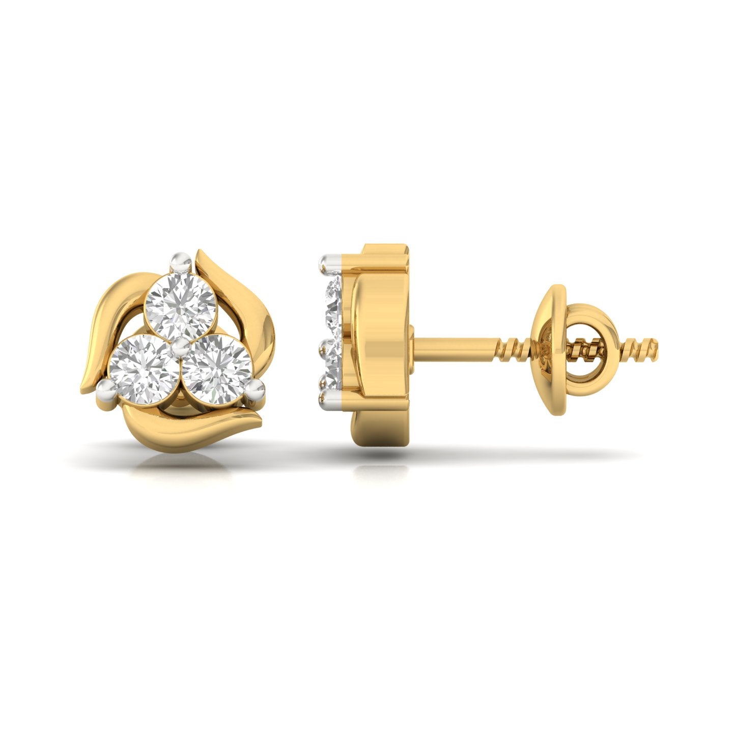 Radiant Tri-Diamond Stud Earrings
