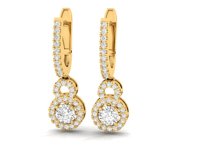 Round Halo Diamond Drop Earrings