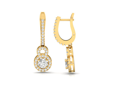 Round Halo Diamond Drop Earrings