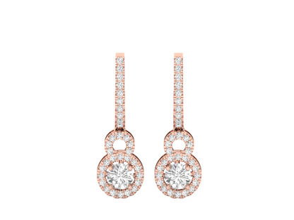 Round Halo Diamond Drop Earrings