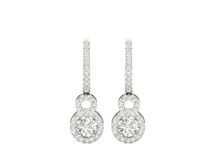 Round Halo Diamond Drop Earrings