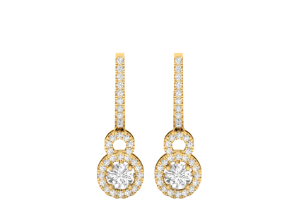 Round Halo Diamond Drop Earrings