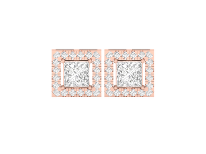 Square Halo Diamond Stud Earrings