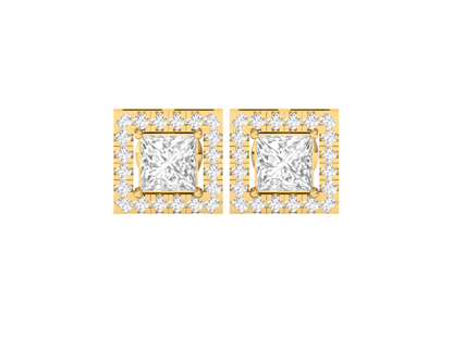 Square Halo Diamond Stud Earrings