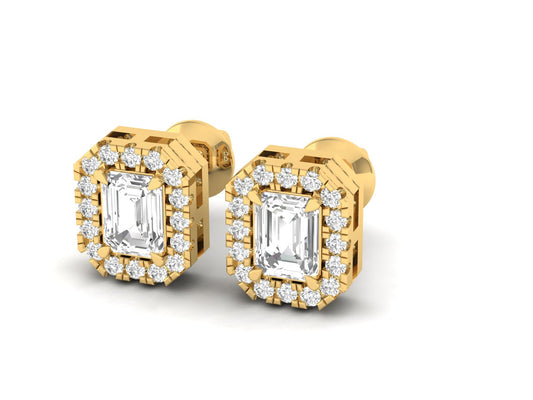 Emerald Cut Diamond Halo Stud Earrings