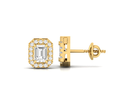 Emerald Cut Diamond Halo Stud Earrings