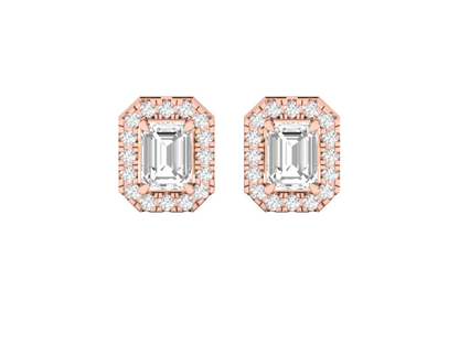 Emerald Cut Diamond Halo Stud Earrings