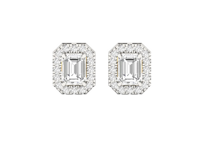 Emerald Cut Diamond Halo Stud Earrings