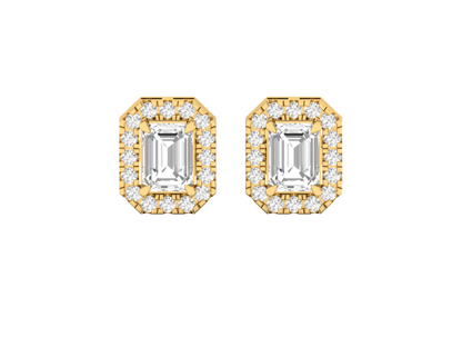 Emerald Cut Diamond Halo Stud Earrings