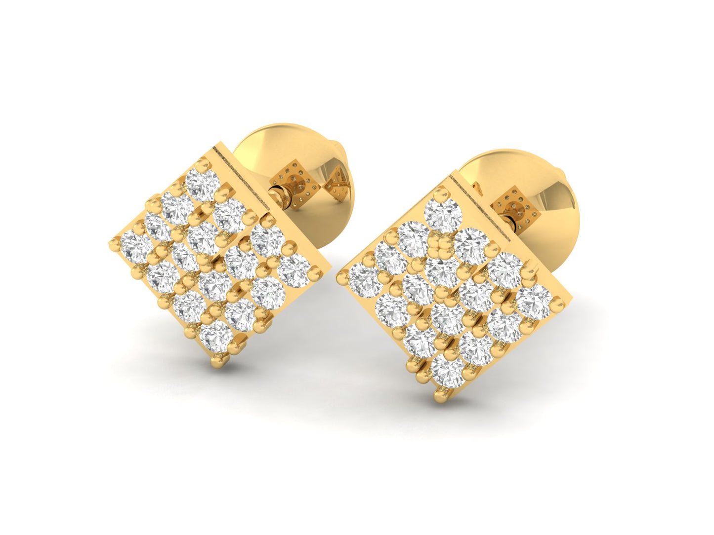 Elegant Diamond Square Stud Earrings