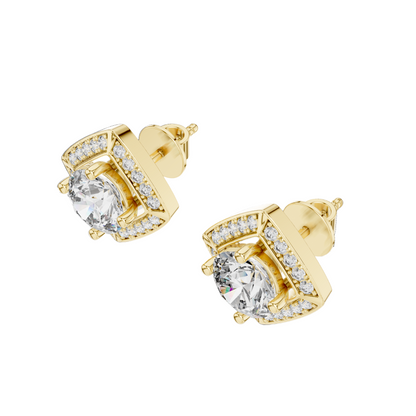 Round Diamond Halo Stud Earrings