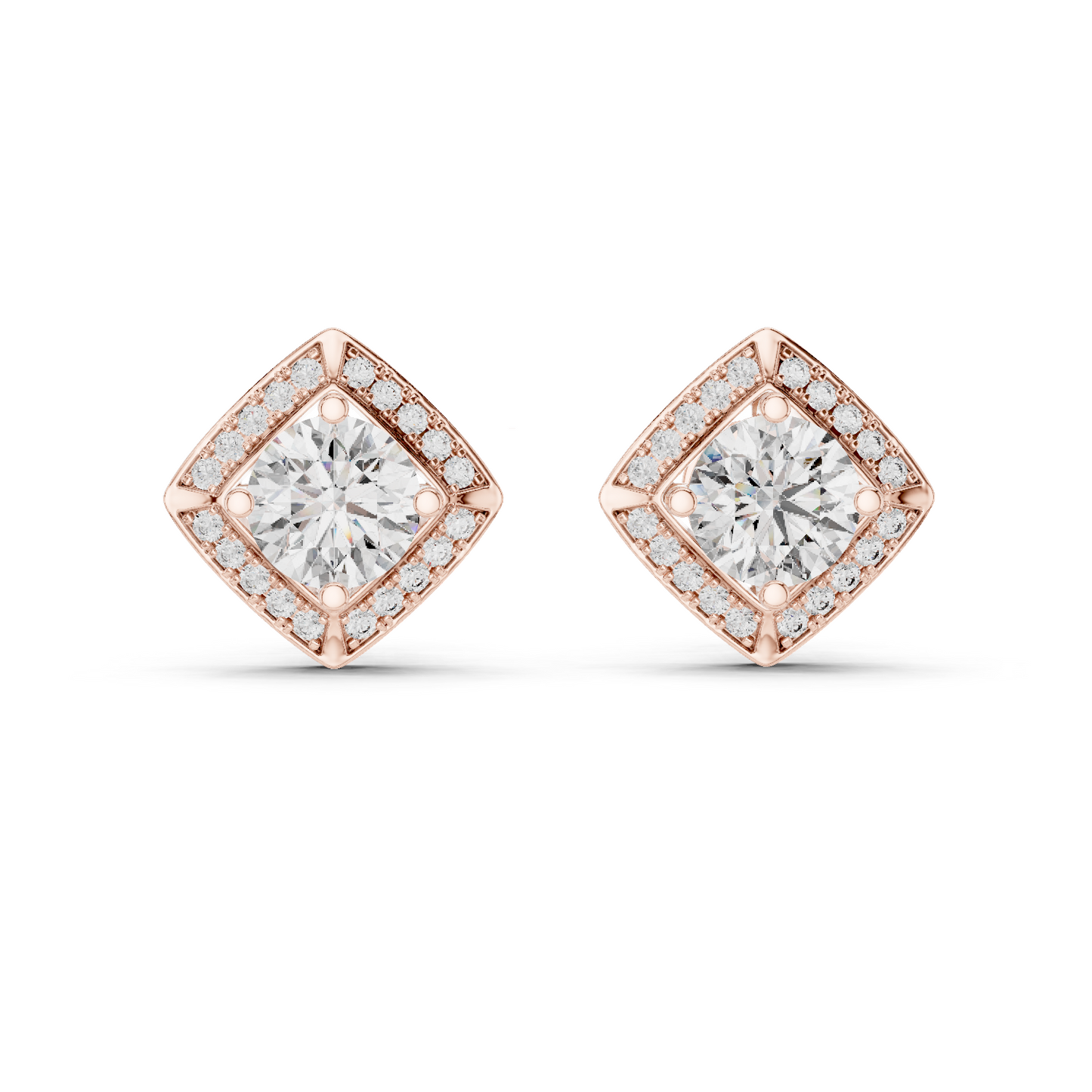 Round Diamond Halo Stud Earrings