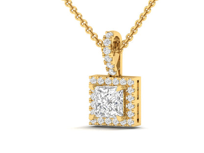 Exquisite Princess Cut Diamond Halo Pendant (without Chain)