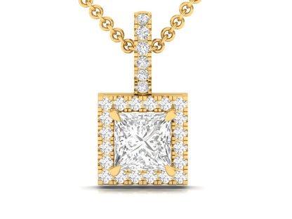 Exquisite Princess Cut Diamond Halo Pendant (without Chain)