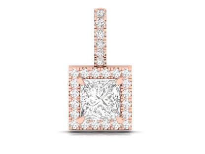 Exquisite Princess Cut Diamond Halo Pendant (without Chain)