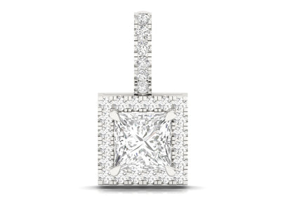 Exquisite Princess Cut Diamond Halo Pendant (without Chain)