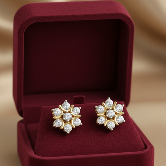 Golden Floral Diamond Earring