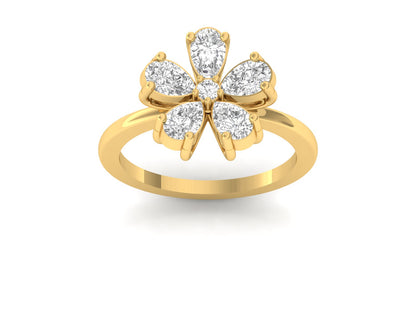 Elegant Flower Ring with Pear-Cut Diamonds