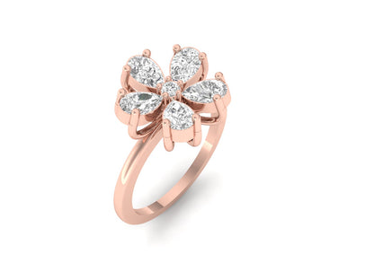 Elegant Flower Ring with Pear-Cut Diamonds