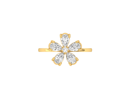 Elegant Flower Ring with Pear-Cut Diamonds