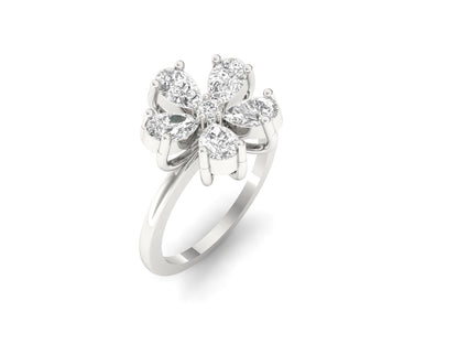 Elegant Flower Ring with Pear-Cut Diamonds