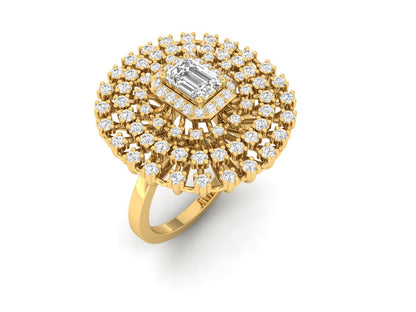 Exquisite Emerald Center Diamond  Cocktail Ring