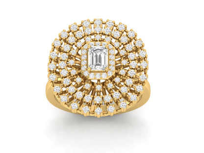 Exquisite Emerald Center Diamond  Cocktail Ring