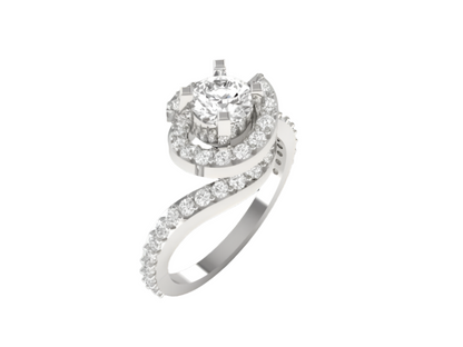Swirling Diamond Halo Engagement Ring
