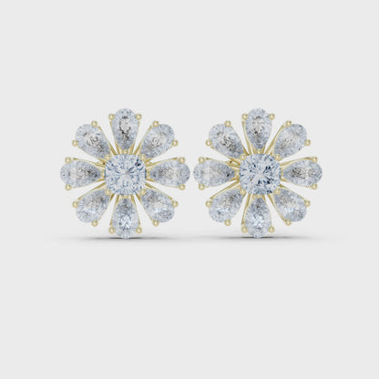 Flora Diamond Cluster Stud Earrings