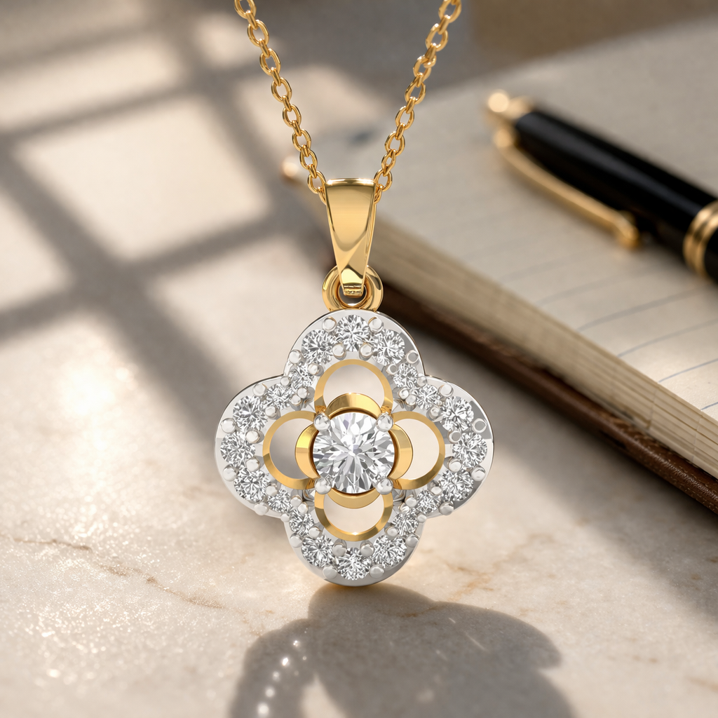 Elegant Diamond Flower Pendant - Without Chain
