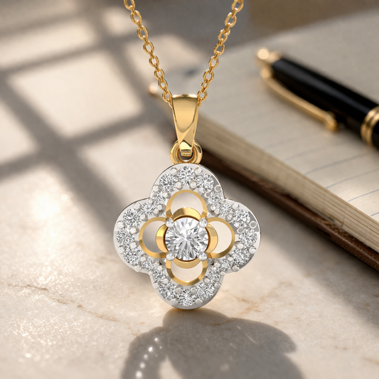 Elegant Diamond Flower Pendant - Without Chain