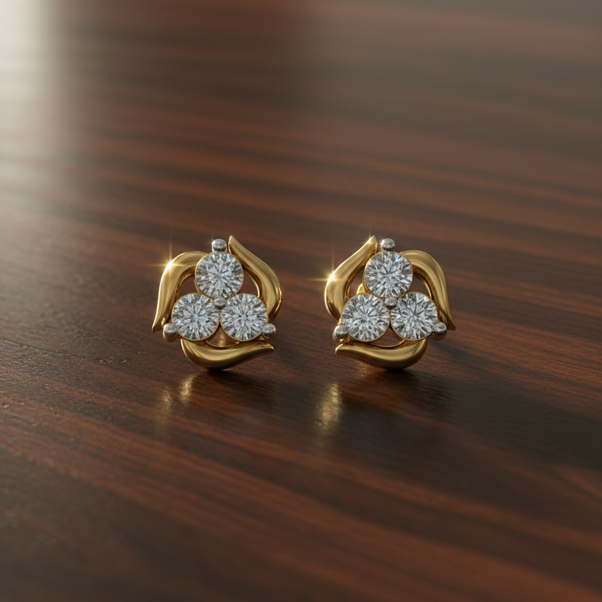 Radiant Tri-Diamond Stud Earrings