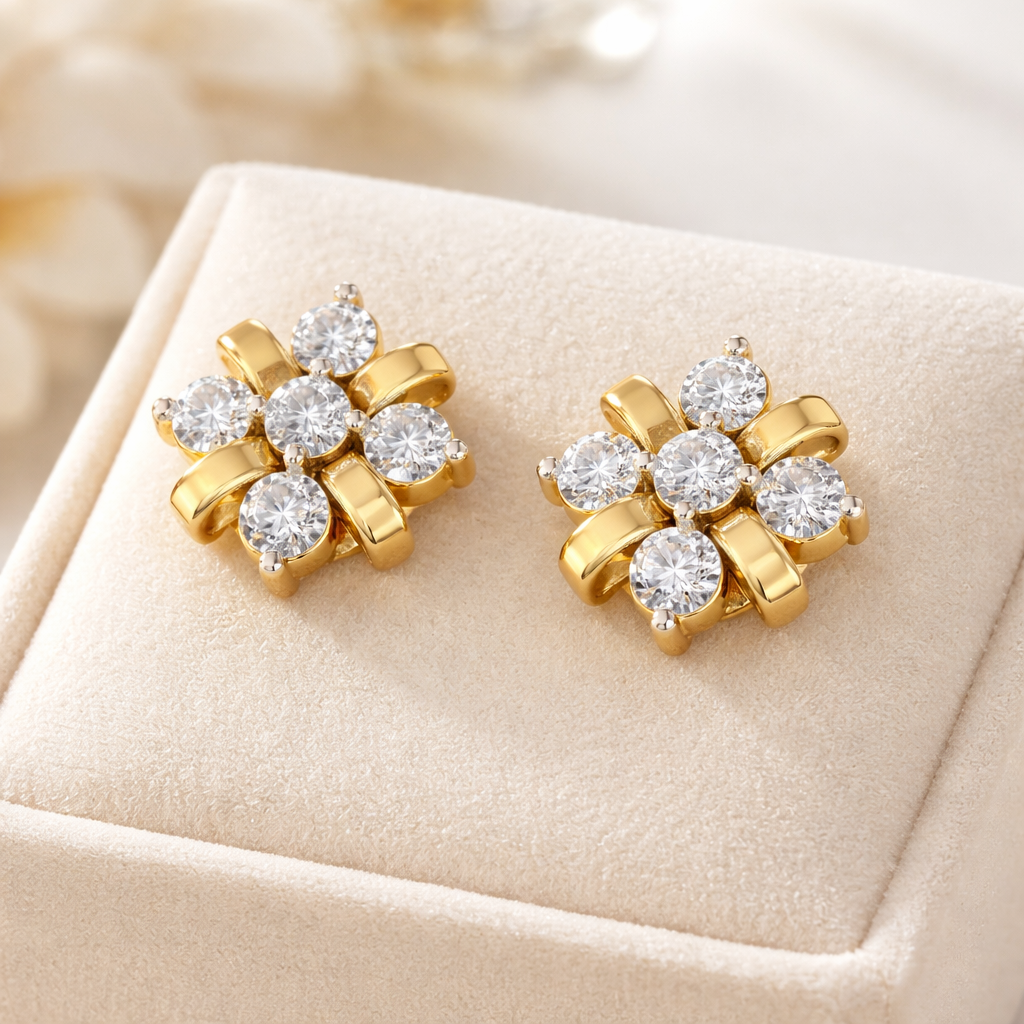 Elegant Floral Diamond Stud Earrings