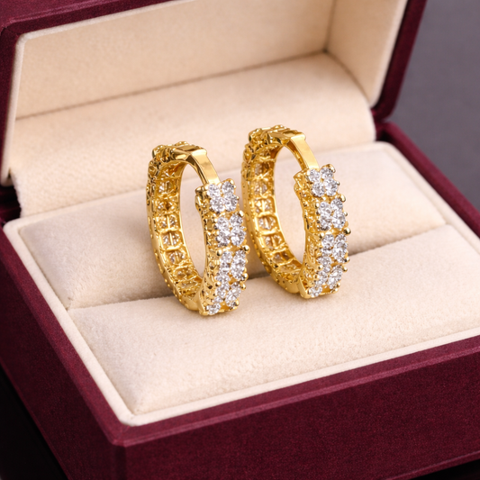 Elegant Gold Hoop Earrings with Sparkling Diamonds